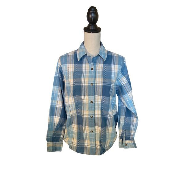 Alfred Dunner Women Shirt Medium Blue Plaid Long Sleeve ButtonUp Preppy Academia - Picture 1 of 8